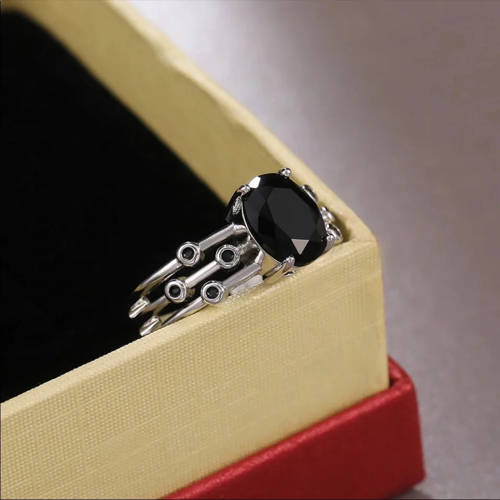 New Women’s 925 Silver Three Rows Sapphire Ring - Picture 4 of 6